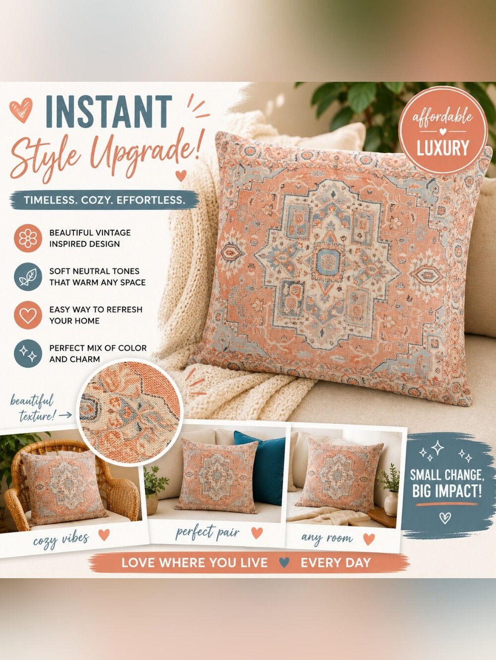 Set of 2 Boho Medallion Pillow‎ Covers Pink Teal Linen Blend Square 16x16